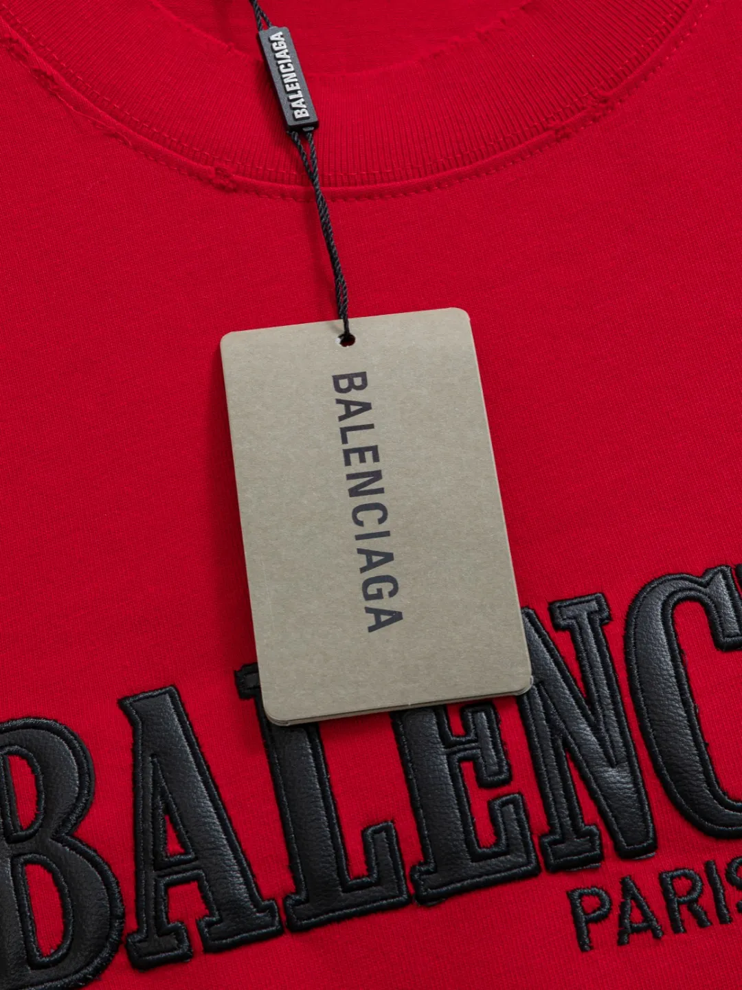 P100✨🔥 [BALENCIAGA] 2026FW short-sleeved T-shirt Premium 26s double yarn 300g fabric embroidery fraying process Color: Black White Red Size: S M L XL 2XL